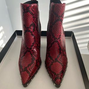 Adorable Charles David red and black snakeskin booties.